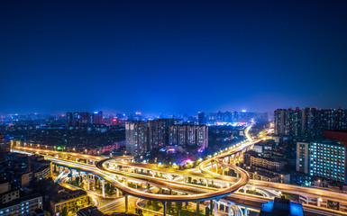 Aerial View of Chengdu overpass at Night.