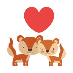 Little couple of animals concept about cute squirrels in love design with red hearts. vector illustration 