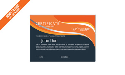 Spring Orange Certificate decorated template with black shapes and golden lines vector