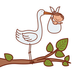 cartoon Stork with little baby boy. colorful design, vector illustration.