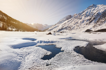 Beautiful winter landscape, Altai mountains,  Siberia, Russia.