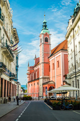 Naklejka premium Franciscan Church of the Annunciation on Miklosic street in Ljubljana, capital of Slovenia, Europe