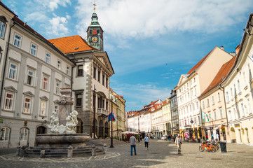 Romantic medieval Ljubljana's city center, the capital of Slovenia, Europe. City's square, City hall and Roba's fountain