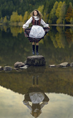 girl reflection in the lake