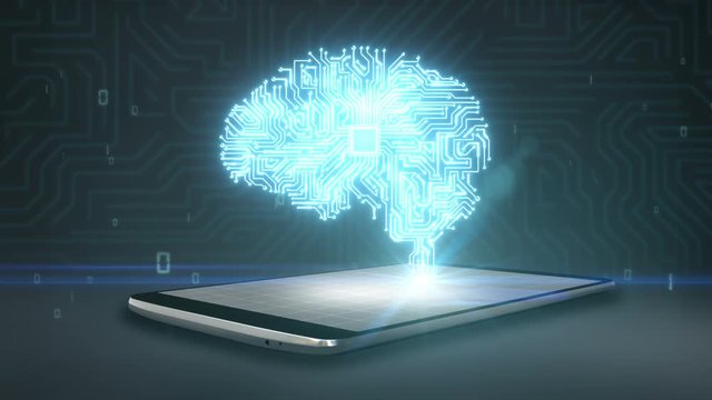 CPU chip shape of brain on smart phone, mobile, smart pad, grow artificial intelligence