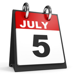 July 5. Calendar on white background.