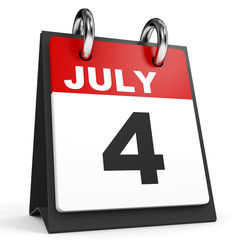 July 4. Calendar on white background.