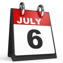 July 6. Calendar on white background.
