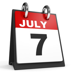 July 7. Calendar on white background.