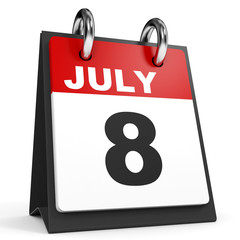 July 8. Calendar on white background.