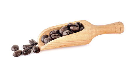 coffee beans in wood scoop