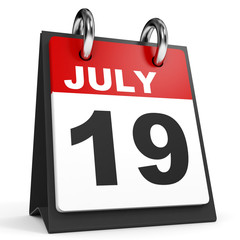 July 19. Calendar on white background.