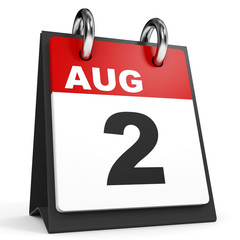 August 2. Calendar on white background.