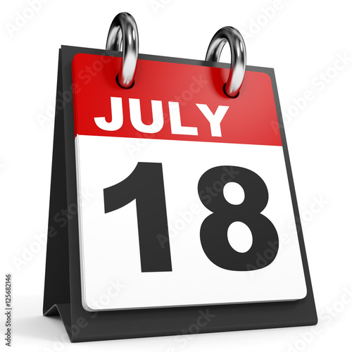 July 18 Calendar on white background Stock photo and royalty free