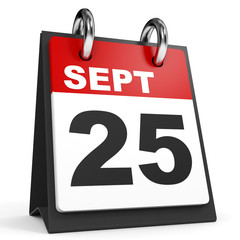 September 25. Calendar on white background.