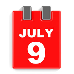 July 9. Calendar on white background.