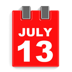 July 13. Calendar on white background.