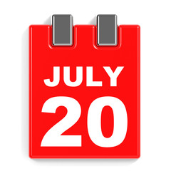 July 20. Calendar on white background.