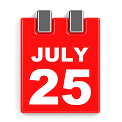 July 25. Calendar on white background.