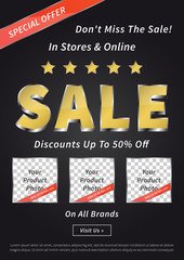 Advertising poster Sale vector illustration. Creative banner Sale Discounts Up To 50% Off layout for m-commerce