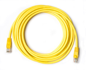 Yellow patch cord isolated on white