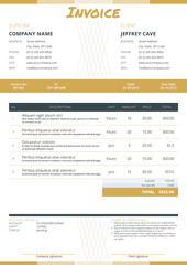 Business invoice template. Stationery design. Vector illustration. Invoice form. Golden and black color theme
