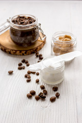 Organic cosmetics based on coffee wooden background