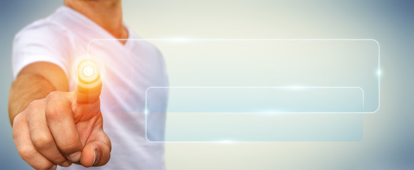 Businessman using tactile interface web address bar to surf on i