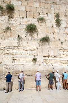 ERUSALEM, ISRAEL - June 24, 2015 : Jewish worshipers pray at Wai