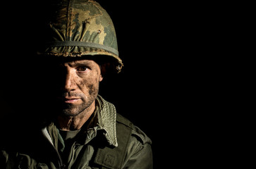 Dramatic Portrait Of American Soldier From The Vietnam War