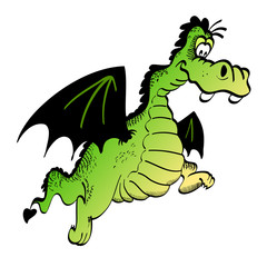Green funny cartoon dragon isolated on a white background.