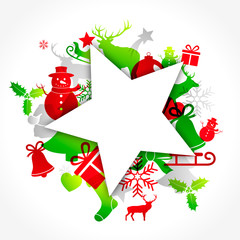 White star background with Christmas decorations