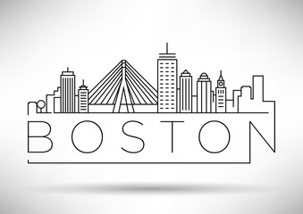Minimal Boston City Linear Skyline with Typographic Design - obrazy, fototapety, plakaty