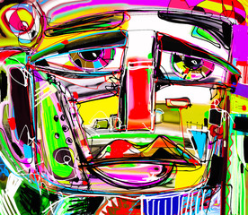 portrait of a sad man, colorful contemporary modern art composit