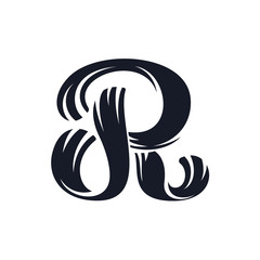 R letter logo script lettering. Vector elegant hand drawn letter