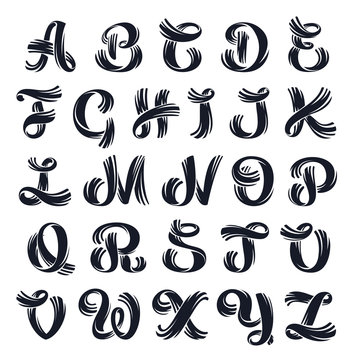 Vector elegant hand drawn alphabet. Script lettering.