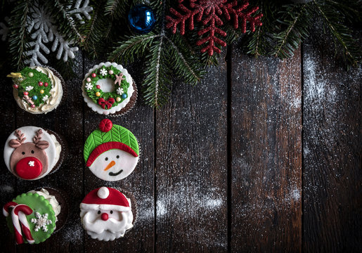 Cup cakes with Christmas decoration