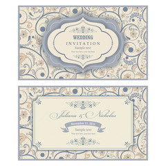 Wedding Invitation. Greeting Card with Flowers in a folk style