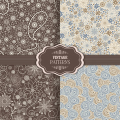 Set of 4 Summer seamless background with flowers