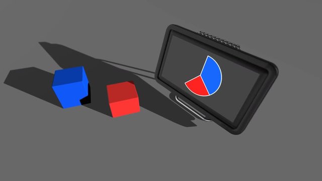 Seamless looping 3D animation of comparing blue and red diagram charts 60% to 40%