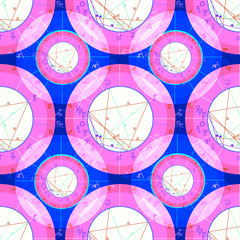 seamless pattern pink natal astrological chart, zodiac signs. 
