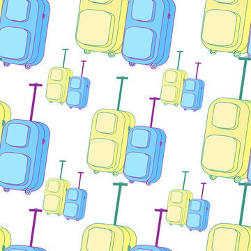 suitcase, baggage yellow and blue seamless pattern. 