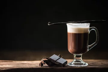 Fotobehang Hot coffee with dark chocolate © marcin jucha