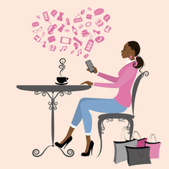 african american girl is drinking coffee