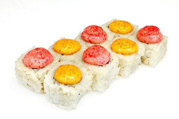 Japanese seafood sushi , roll on a white background