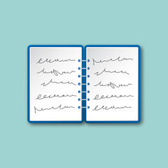 Open notebook top view isolated vector illustration. Spiral notepad as seen from above. Material flat design.