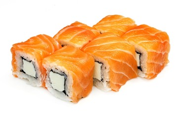 Japanese seafood sushi , roll on a white background
