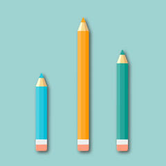 Colour pencils isolated top view vector illustration. Material flat design of drawing pencils as seen from above.