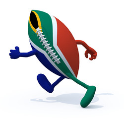 South Africa flag on rugby ball with arms and legs that run away