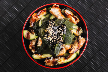  Japanese salad with seaweed and soy sauce chicken and avocado